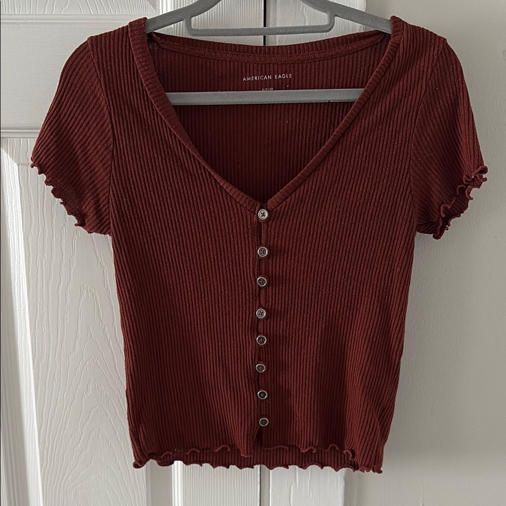 Red Button Down Crop Top